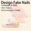 French Press on Nails Long Coffin Fake Nails Glossy Nude False Nails Rhinestones Full Cover Glue on Nails Design Acrylic Nails for Women