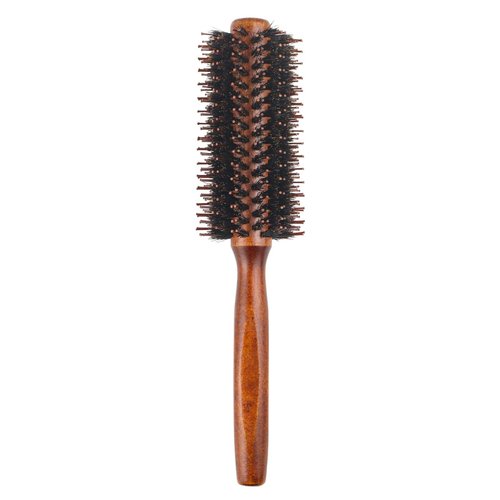 Boar Bristle Round Brush，Natural Bristle Hair Brush Wooden Handle Styling Brush Prevents Tangles and Anti-Static for Hair Blowing, Styling, Curling, Detangling and Straightening(size:22.3x4.7cm)