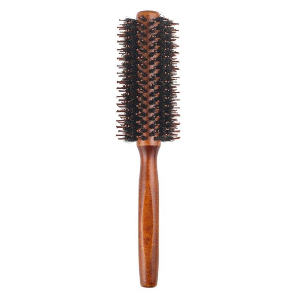 Boar Bristle Round Brush，Natural Bristle Hair Brush Wooden Handle Styling Brush Prevents Tangles and Anti-Static for Hair Blowing, Styling, Curling, Detangling and Straightening(size:22.3x4.7cm)