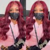 west kiss Burgundy Lace Front Wigs Human Hair 99j Lace Front Wigs Human Hair Red Body Wave 4x4 Front Wigs for Black Women Human Hair Glueless Wigs Human Hair Pre Plucked with Baby Hair 18 inch