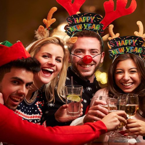 BinaryABC Happy New Year Headband Tiara,New Year Eve Hair Accessories,New Year Party Supplies Favors,6Pcs