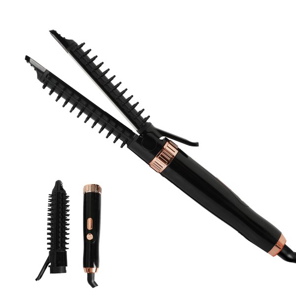 ECOJIA Detachable Curling Iron Brush 2 in 1 Ceramic Straightener Curler 1 Inch Curing Wand Barrel 5 Temps Adjustable Hot Curler Brush Hair Tools for Travel Long Short Hair