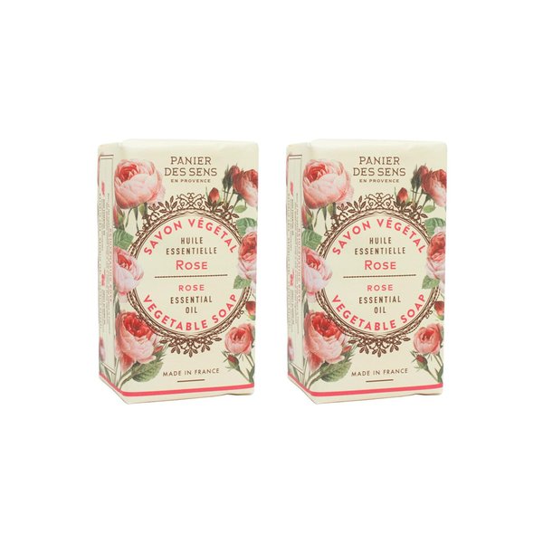 Panier des Sens - Rose Bar Soap - Moisturizing Gentle Scented Soap Bar - Natural Soap with Sweet Almond - 97% Natural Ingredients Made in France - Vegan Friendly - Body & Hand Soap Bars 2x5.3 oz