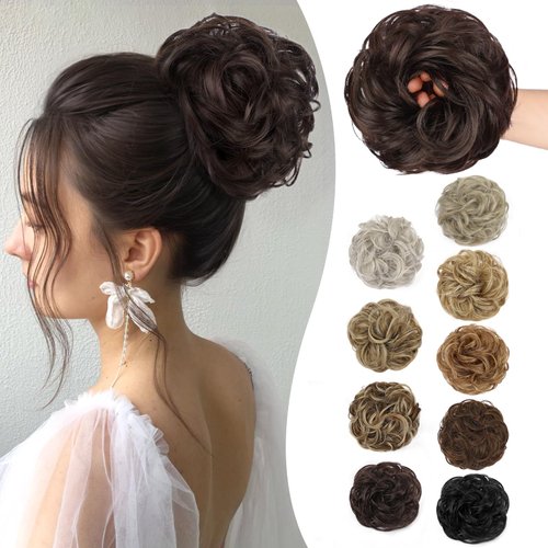 HMD Messy Bun Hair Piece Wavy Curly Scrunchies for Women Hair Bun Hair Piece Elastic Hair Bun Scrunchies Synthetic Chignon Ponytail Hair Extensions Tousled Updo Hairpieces for Women（6A）