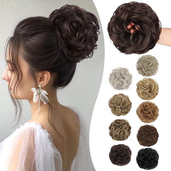 HMD Messy Bun Hair Piece Wavy Curly Scrunchies for Women Hair Bun Hair Piece Elastic Hair Bun Scrunchies Synthetic Chignon Ponytail Hair Extensions Tousled Updo Hairpieces for Women（6A）