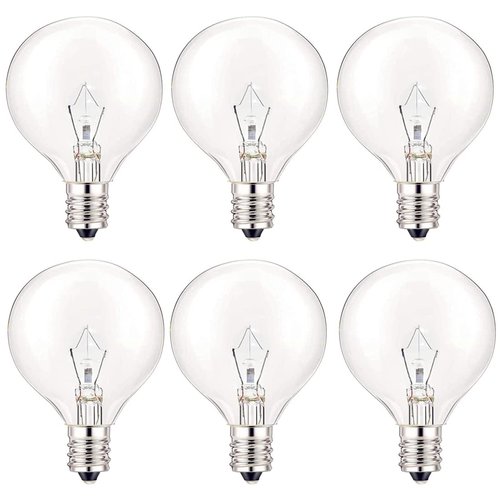 SerBion 25 Watt Wax Warmer Bulbs, Light Bulbs for Full Size Scentsy Warmer, 6 Packs E12 Base Type G Bulb, Dimmable, Warm White, 120V G16 1/2 Bulbs for Candle Lamp