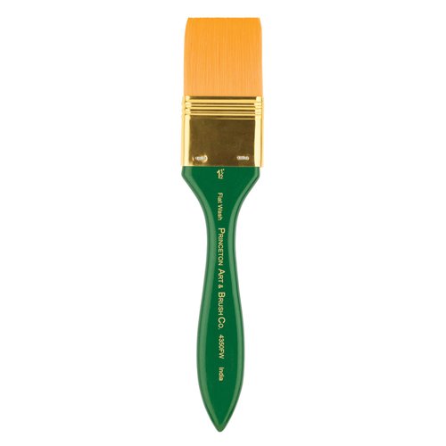 Princeton Artist Brush Co. Lauren Series 4350 - Short Handled Flat Wash Size 1-1/2 - Single Golden Synthetic Paintbrush for Watercolor and Acrylic Painting