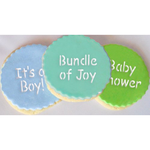 Designer Stencils Baby Lettering Cookie Stencil Set, ( It's a Girl - It's a Boy - Baby Shower - Bundle of Joy - You're Special - Welcome Baby) Beige/semi-transparent