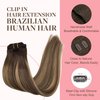GOO GOO Clip in Hair Extensions Real Human Hair, 18inch 120g 7Pcs, 4/27/4 Balayage Chocolate Brown to Caramel Blonde, Remy Human Hair Extensions Clip ins for Women, Natural Human Hair