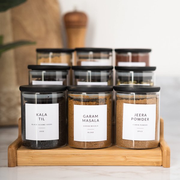 Square Spice Labels for Indian Spices - 44 South Asian Spice Jar Labels Stickers - Kitchen Pantry Labels for Spice Jars - Spice Organization Herb Seasoning Written with Indian Spice Name