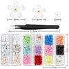3D Flower Nail Charms, 3 Boxes 3D Acrylic Flower Nail Art Rhinestones with Gold Silver Pearl Beads Tweezers Included Spring Blossom Petal for DIY Nail Decorations