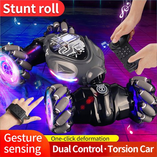 TWZGD Gesture Sensing Deformation Remote Control car Stunt Twist car Manual Control Off-Road Vehicle Four-Wheel Drive Climbing boy Children's Toy (Grey)
