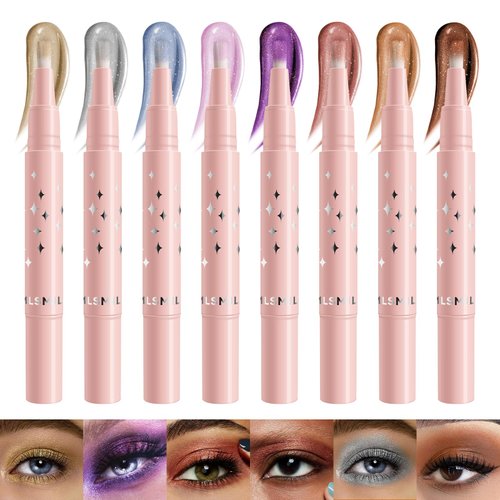 4 Colors Shimmer Liquid Eyeshadow,Eyeshadow Stick for Lip and Cheek,Long Lasting Brightener Eyeshadow Makeup,Glitter Liquid Eyeshadow with Brush, Patches for Halloween & Carnival Parties (1234#)
