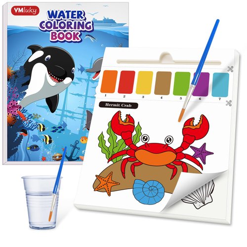 YMluky Paint with Water Books for Kid,Sea Animals Coloring Book with Watercolor Paint Set Kids,Travel Coloring Kit，Arts and Crafts Suitable for Birthday
