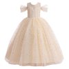 Glamulice Big Girls Princess Sparkle Tulle Dress Flower Girls Formal Dresses Lace Champagne Off Shoulder Vintage Sequin Bridesmaid Costume Dance Ball Gown Wedding Pageant Holiday Prom Party Gown 15 14