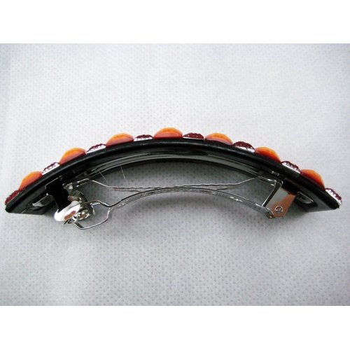 Amber Sparkly Rectangle Curved Barrette Hair Clip 3 5/8" long Faceted Crystal Beads