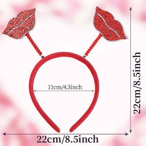 XIELIME 1PCS Valentine's Day Headband Glitter Red Lips Shaped Hair Band Love Hair Hoop Red Head Bopper Red Lips Hair Accessories for Women Girls Valentines New Year Party Wedding Birthday Gift