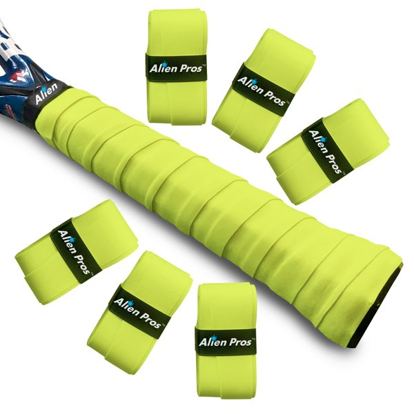 ALIEN PROS Tennis Racket Grip Tape (6 Grips) – Precut and Light Tac Feel Tennis Grip – Tennis Overgrip Grip Tape Tennis Racket – Wrap Your Racquet for High Performance (6 Grips, Neon Yellow)