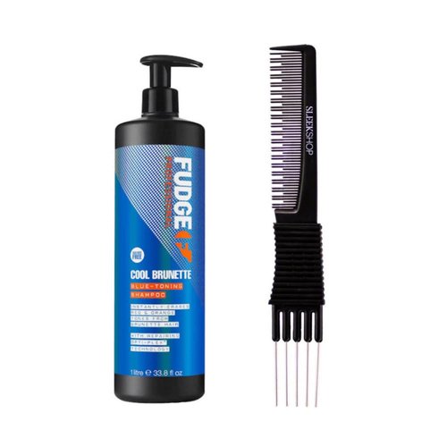 yper Fudge Cool Brunette Blue-Toning Shampoo (33.8 oz) with Teasing Comb Pack of 1