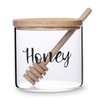 Clear Glass Honey Jar with Dipper and Lid, Farmhouse Honey Pot Kitchen Countertop Canisters, Honey Container Jar Dispenser Holder for home kitchen,12 oz