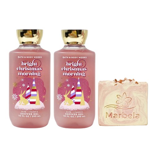 Bath & Body Works Bright Christmas Morning 2 Pack Shower Gel Set with a Himalayan Salts Springs Bar Soap - Full Size