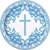 Unique Fancy Blue Cross Round Dessert Paper Plates - 7" (Pack of 8) - Elegant & Disposable Party Essential for Religious Events and Any Occasions