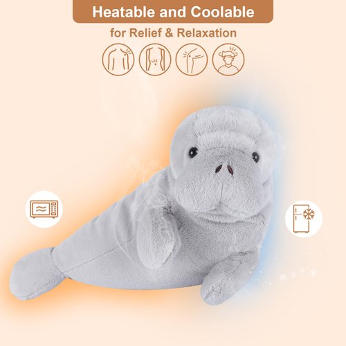 SuzziPals Coolable and Warmable Manatee Plush, Microwavable Stuffed Animal Heating Pad for Period Cramps and Pain Relief, Lavender Scented Stuffed Animals Manatee Plush Toy, Manatee Gifts