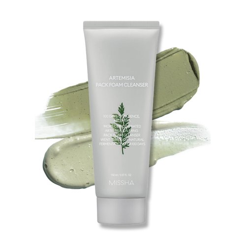 MISSHA Artemisia Pack Foam Cleanser 5.07 Fl oz/ 150ml, 2-in-1 Facial Cleanser & Clay Mask, Korean Foaming Facial Cleanser with Double-Fermented Mugwort Extract, Soothes Sensitive Skin