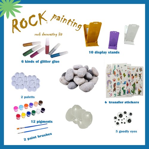 GENUMIX Rock Painting Kit for Kids Adult, DIY Arts and Crafts Supplies Kits for 16 Paint Rocks, Glow in The Dark Painting Rocks, Perfect Creative Painting Gift for Boys and Girls