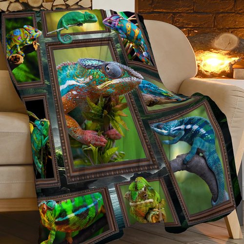 Chameleon Blanket Super Soft Warm Fluffy Flannel Cute Reptile Throw Blanket Cozy Fuzzy Plush Bedding Blanket Gift for Boys Girls Kids Teens Adults Couch Sofa 50"x40"