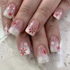 24Pcs Christmas Snowflake Press on Nails Short Square Fake Nails Glitter Snowflake Design French Tip with Rhinestones Holiday Nail Decor Winter Holiday False Nails Xmas Stick on Nails for Women