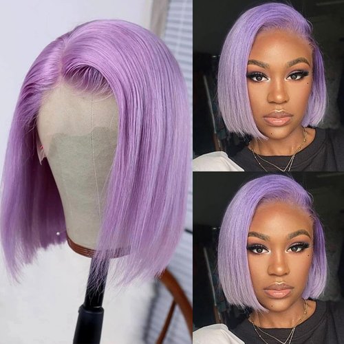 Bob Wigs 13x4 Lace Front Human Hair Lilac Straight Bob Glueless Wigs Human Hair for Women Pre Plucked 180% Density HD Lace Front Wigs Human Hair 10 Inch Lavender Purple Bob Wig
