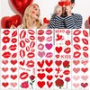 BASEMMAHER 83Pcs Valentine's Day Red Lips Heart Temporary Tattoo Stickers Red Lip Kiss Love Cupid Rose Bouquet Waterproof Fake Tattoos for Women Girls Man Face Body Lover Theme Party Decorations