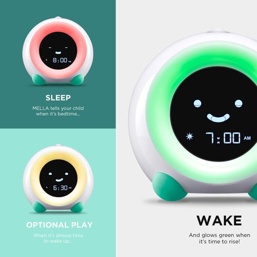 LittleHippo Mella: Ready to Rise Children's Sleep Trainer, Night Light, Sound Machine and OK to Wake Alarm Clock for Kids - Tropical Teal