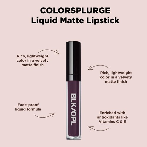 Black Opal BLK/OPL COLORSPLURGE Liquid Matte Lipstick, Raisin Crush — long-lasting, enriched with Vitamins C & E, paraben-free, cruelty-free