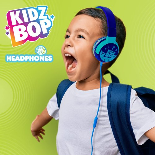 Move2Play Kidz Bop Wired Headphones for Kids | Microphone | 3.5mm Plug | Volume Limiting 85dB/94dB | Soft Pads | Adjustable | School Use | Gift 3 4 5 6 7 8+ Year Old Girls Boys Toddlers