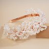 Xerling Floral Pearl Headband Tiara for Girls Bridal Hair Accessory for Wedding Crystal Crown for Party Headdress Hair Band Jewelry (Rose Gold)