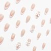 Cute Press on Nails Short Almond MABKJLF French Tip Fake Nails Nude Full Cover Pearl Bow Charm False Nails with Designs Glossy Glue on Nails Petite Acrylic Nails Artificial Nails for Women Girls 24Pcs