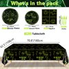 Video Game Party Decorations - 81Pcs Green Gaming Birthday Decorations Includes Game On Plates, Napkins, Tablecloth for Boys Level Up Birthday Decorations Game On Party Supplies, Serve 20