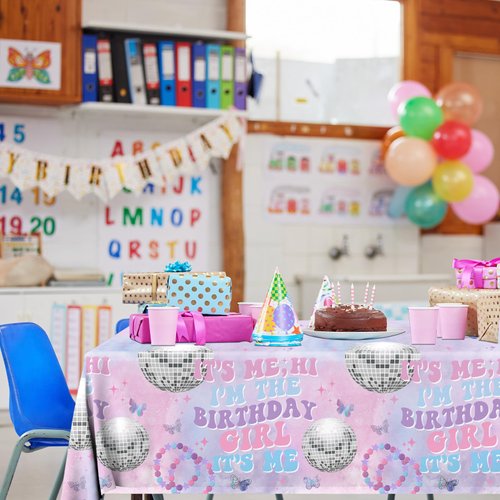 3pieces Its Me Hi Im The Birthday Girl Its Me Tablecloth, 71 * 43 Inch Girl Music Birthday Decorations Tablecloth Disposable Its Me Hi Im The Birthday Girl Its Me Table Cover for Girl Birthday Party