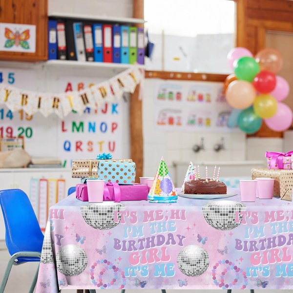 3pieces Its Me Hi Im The Birthday Girl Its Me Tablecloth, 71 * 43 Inch Girl Music Birthday Decorations Tablecloth Disposable Its Me Hi Im The Birthday Girl Its Me Table Cover for Girl Birthday Party