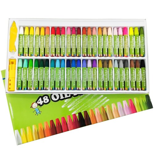 PENTRISTA Oil Pastels Set of 48 Assorted Colors, Non-Toxic Soft Oil Pastel Crayons for Smooth Drawing and Blending,Oil Pastels for Artists, Kids,Beginners, Students, 1 Sharpener and 1 Pastel Holder