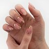 Press on Nails Short Length Almond Shaped Nails Artificial Acrylic Nails Gold Leaves Design Fake Nails Full Cover Glossy Reusable Coffin False Nails Glue on Nails for Women 24Pcs