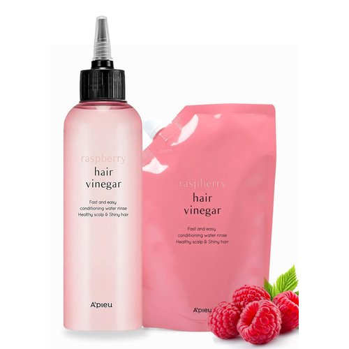 A’PIEU Raspberry Hair Vinegar Rinse &amp; Refill Bundle 6.76 + 13.6 fl oz - Scalp Treatment for pH Ba...