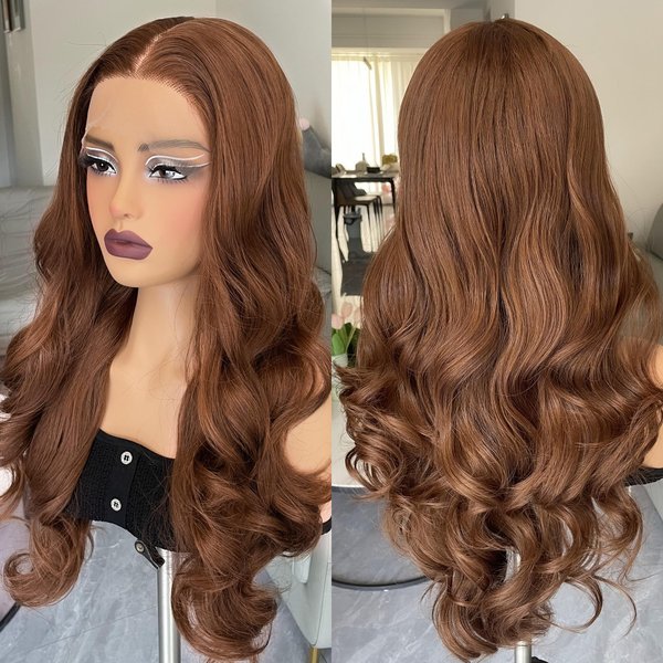 ZAVIDE Chocolate Brown Lace Front Wig Body Wave Synthetic Lace Front Wig Pre Plucked Glueless HD Lace Front Wigs For Women