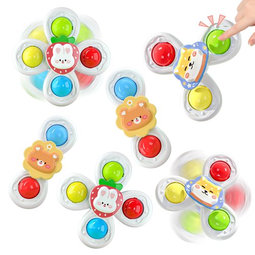 6PCS Suction Cup Spinner Toys for 1 2 3 Year Old Boy Girl, Spinning Toys for 6 12 18 Months, Sensory Baby Bath Toys for Toddlers 1-3, Airplane Car Travel Table Toys for 1 2 Year Old Toddler Boys Girls