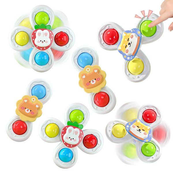 6PCS Suction Cup Spinner Toys for 1 2 3 Year Old Boy Girl, Spinning Toys for 6 12 18 Months, Sensory Baby Bath Toys for Toddlers 1-3, Airplane Car Travel Table Toys for 1 2 Year Old Toddler Boys Girls