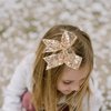 Glitter Cheer Bow Clip - 5 Inch Sequin Hair Bow with Tails for Girls Teen Softball Cheerleader Outfit Uniform -Gold