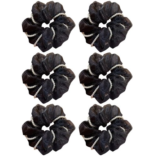 6 Pack Elegant Dance Pearl Bun Tuck Organza Hair Scrunchies for Girl Rich Tones Bun Covers Headdr...