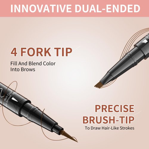 2-in-1 Dual-Ended Microblading Eyebrow Pencils,Waterproof Eyebrow Pen with 4-Fork Micro-Fork Applicator and Precise Brush-Tip,Brow Pen for Natural Waterproof and Long-Lasting Women(Black)